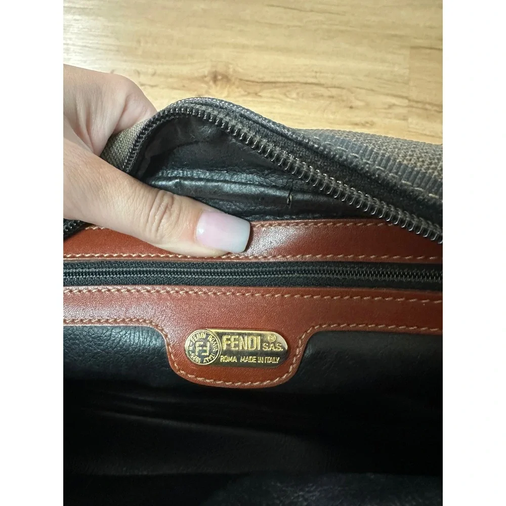 Fendi Roma Vintage Pequin Striped Crossbody Bag Brown Leather 172-251200-018